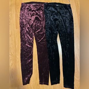 TWO pairs of velvet leggings - size M - black and maroon